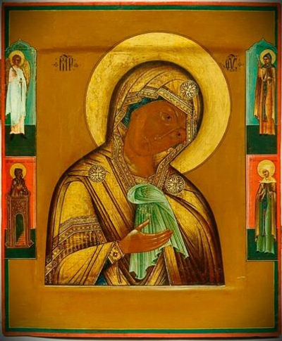 Скорбящая икона Божией Матери деревянная на левкасе