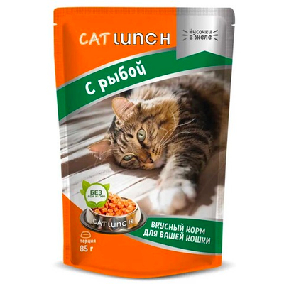 Cat Lunch консервы для кошек с рыбой в желе 85 г пакетик