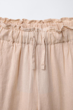 ZARA БРЮКИ ИЗ СМЕСОВОГО ЛЬНА С ВЫШИВКОЙ, СВЕТЛО-БЕЖЕВЫЙ