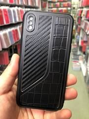 Силиконовый чехол с карбоном и эко-кожей Durable case JB series для iPhone X, Xs (Черный)