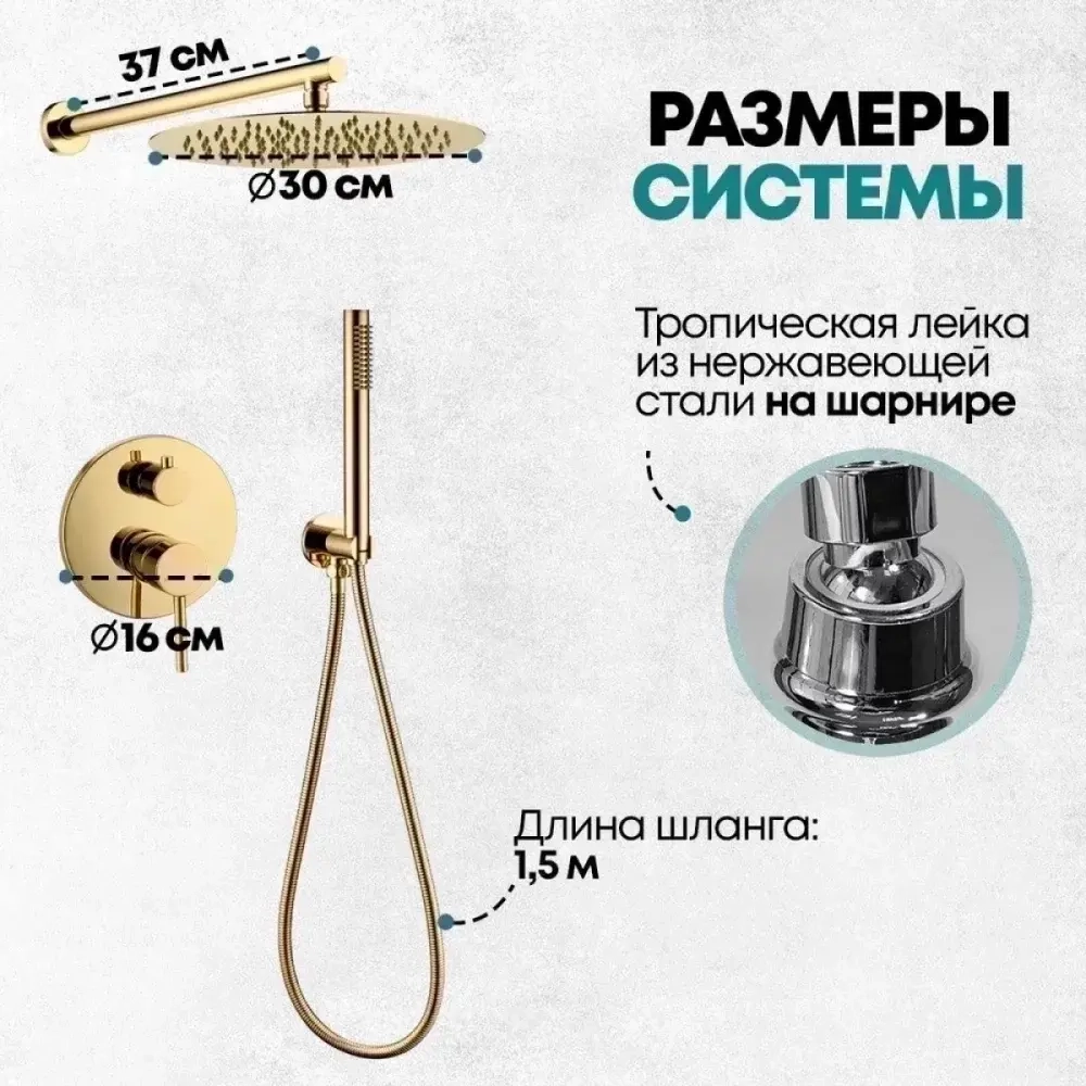 Душевая система скрытого монтажа Grocenberg GB5099GO-3 Золото