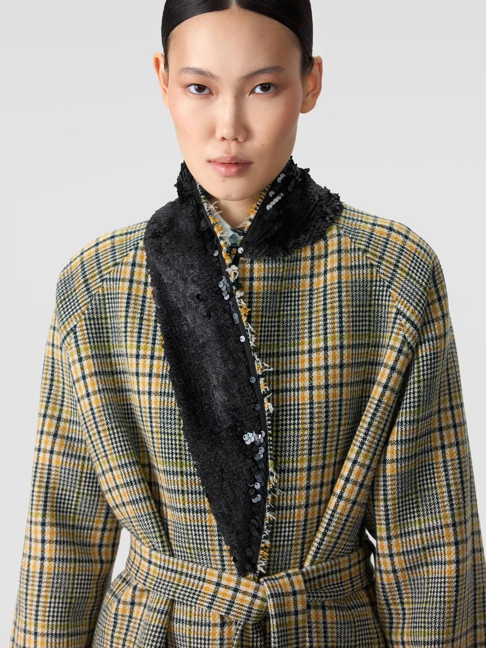 Пальто-халат с воротником из пайеток OLA OLA