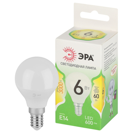 Лампочка светодиодная ЭРА GREEN LINE LED P45-6W-830-E14 GL E14 6 Вт шар теплый свет
