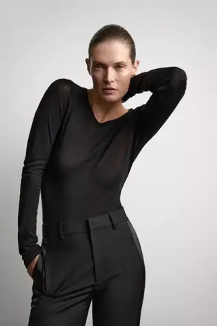 ZARA ФУТБОЛКА ИЗ ХЛОПКА SUPIMA®, ЧЕРНЫЙ
