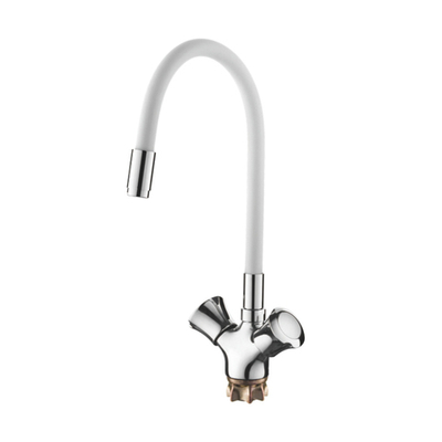 смеситель кухня LEDEME , гибкий шланг, крест, белый , L4022-3