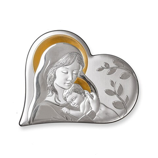 Мария с младенцем, панно в форме сердца, красное дерево 170х215