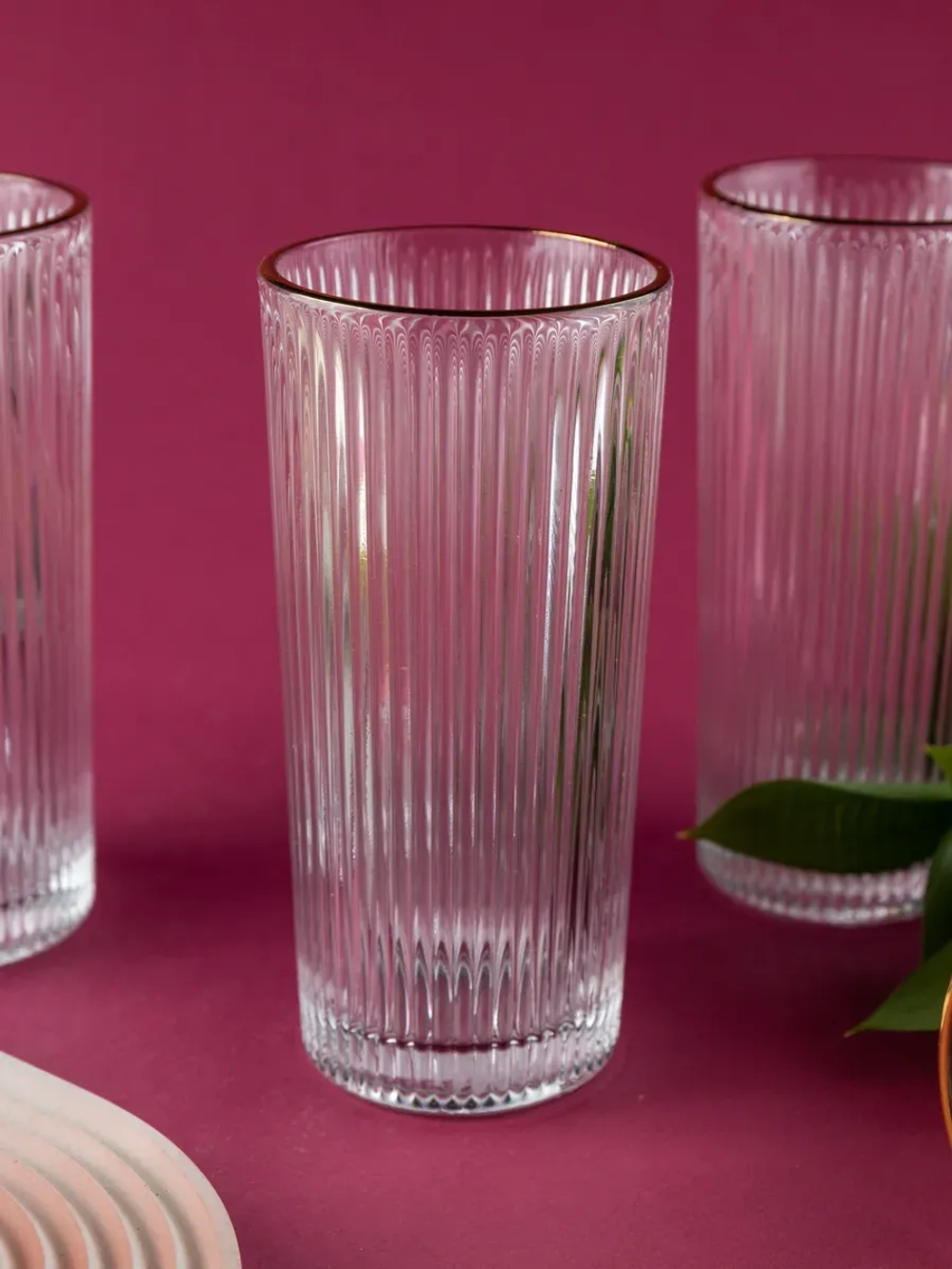 Ребристые бокалы для виски, 330 мл. 6 шт. с золотой каймой