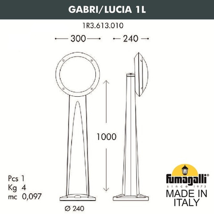 Садовый светильник-столбик FUMAGALLI GABRI/LUCIA 1L 1R3.613.010.AYE27