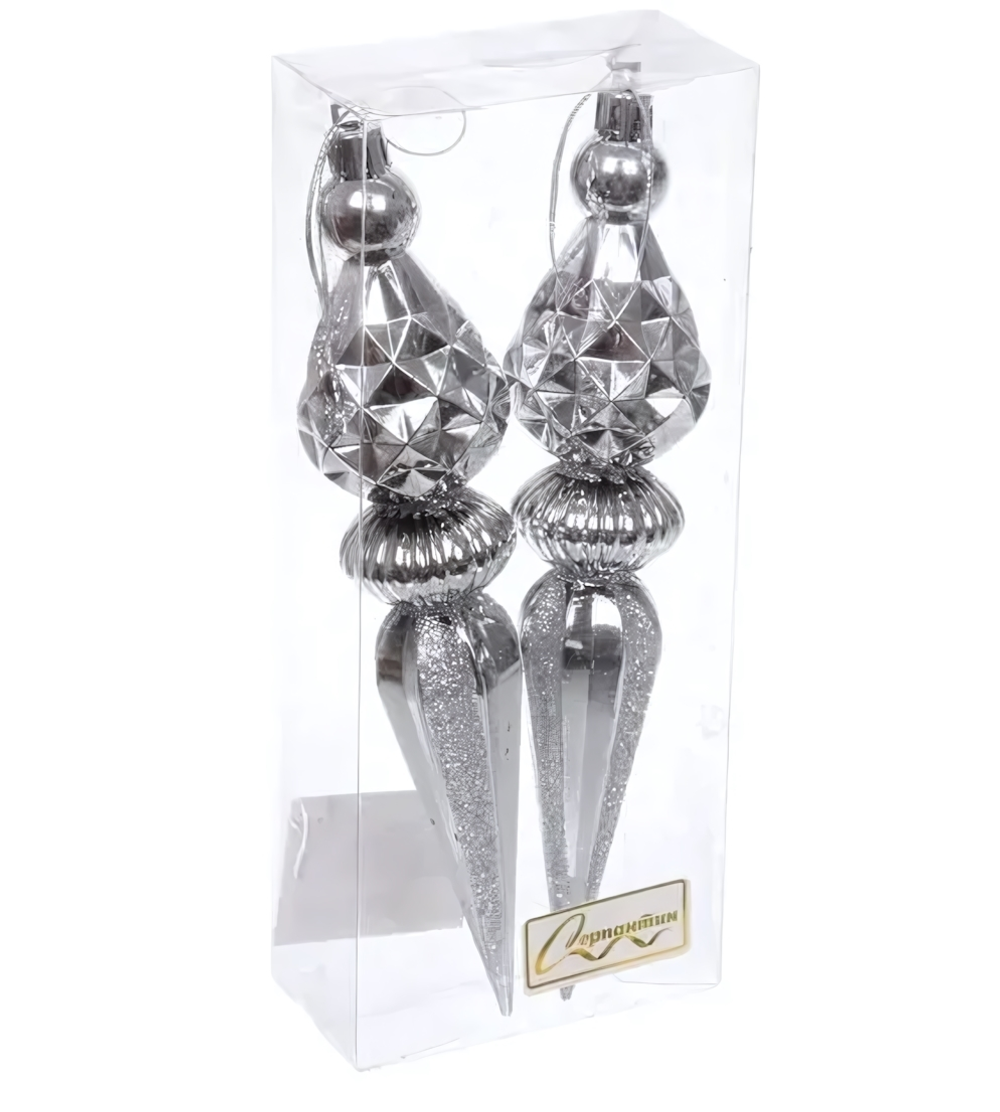 Елочные игрушки "Искры" 5*5*19 см (набор 2 шт), Белый (Серпантин)