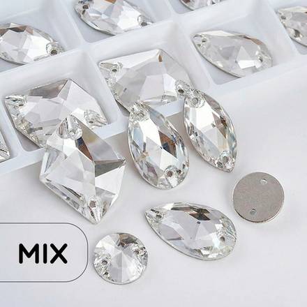 Стразы пришивные хрустальные, цвет Crystal, форма Mix, 30 шт