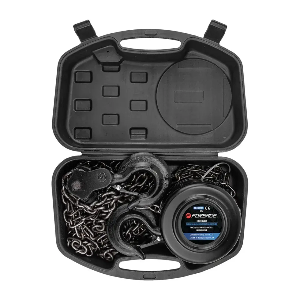 Лебедка механическая подвесная c фиксацией цепи натяжения, 2 т (длина цепи - 2,5м), в кейсе Forsage F-TRC9020S BIG