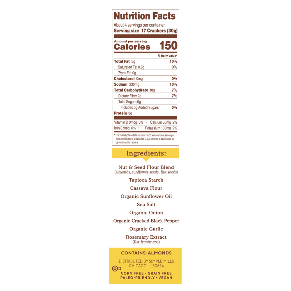 Simple Mills, Натуральные крекеры из миндальной муки без глютена, с молотым черным перцем, 120 г (4,25 унции)