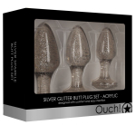 Набор из 3 серебристых анальных пробок Acrylic Goldchip Butt Plug Set (Цвет: серебристый)