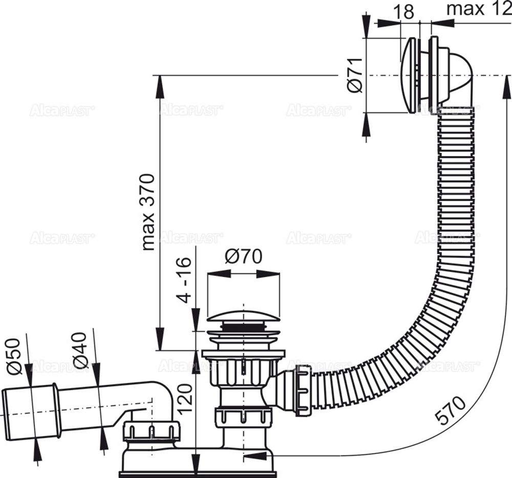 Сифон A504KM для ванны комплект click/clack металл/металл
