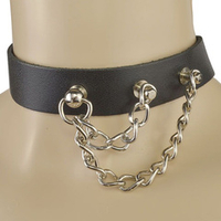 Черный кожаный чокер с двумя цепочками Sitabella BDSM Accessories 3410-1