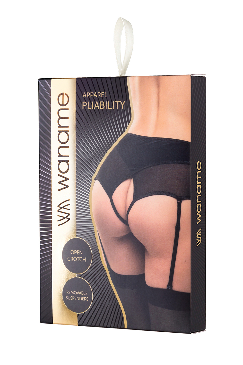 Эротические трусики-пояс для чулок Waname с высокой посадкой черные (50-52)