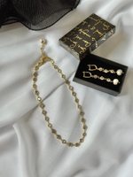 Серьги с белым жемчугом и цирконами Bezel, оттенок золото