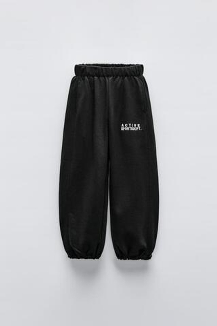 ZARA БРЮКИ-ДЖОГГЕРЫ С ВЫШИВКОЙ, ЧЕРНЫЙ