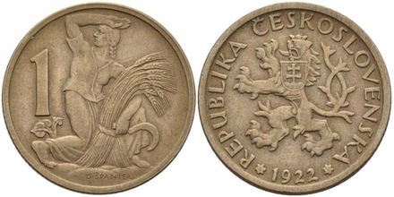 Чехословакия 1 крона, 1922 - 1938 Крестьянка XF