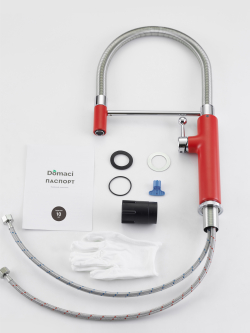 Смеситель для кухни Domaci Римини D568387RD с гибким изливом, красный