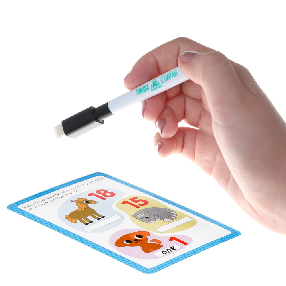 Развивающий набор пиши-стирай «Учимся писать. Numbers», 15 карт + маркер