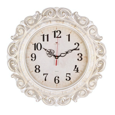 4126-008 Часы настенные круг ажурный d=40,5см, корпус белый с золотом "Классика" "Рубин"