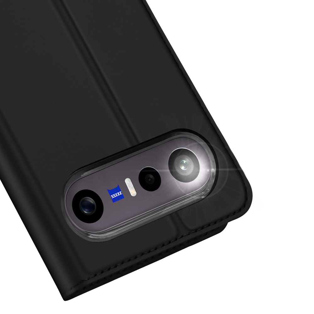 Чехол книжка из кожи черного цвета для Vivo X300 FE 5G (S50 Pro mini), серия Skin Pro Series от Dux Ducis