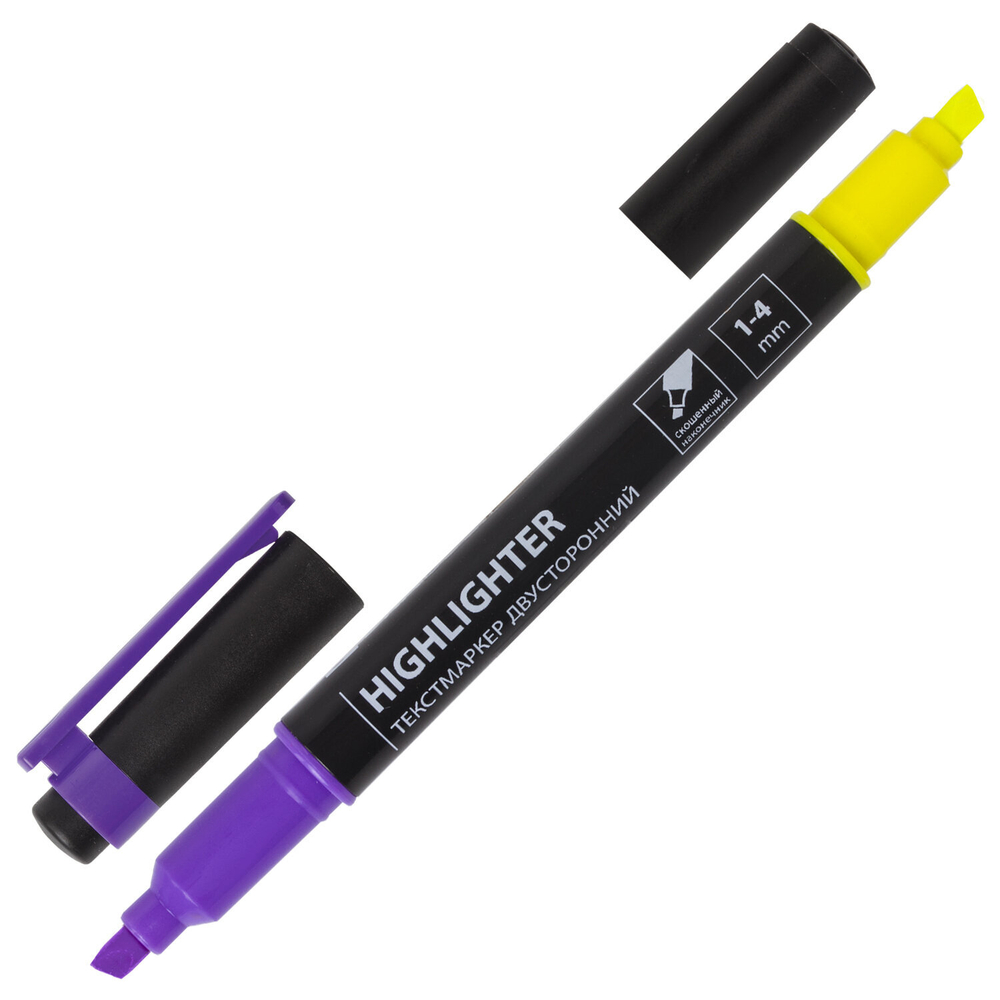 Набор текстовыделителей двусторонних BRAUBERG DUAL TIP 4 шт., АССОРТИ, линия 1-4 мм, 150845