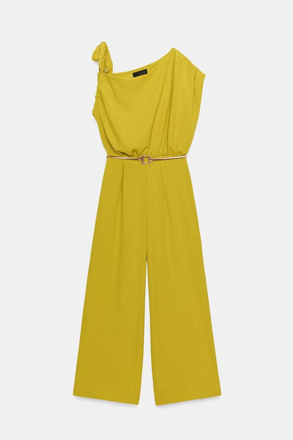 ZARA КОМБИНЕЗОН С АСИММЕТРИЧНЫМ РУКАВОМ И ПОЯСОМ, ОЛИВКОВЫЙ