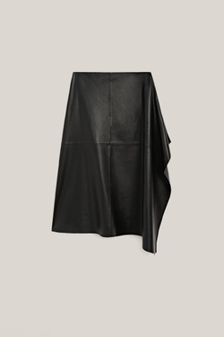 Massimo Dutti Юбка-миди из натуральной кожи наппа - Limited Edition, черный