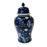 Ваза с крышкой синяя, фарфор, 46 см