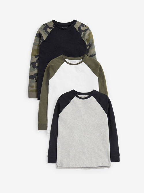 Лонгслив для мальчика Next 264-818, 3 шт., Хаки, Молочный, Серый