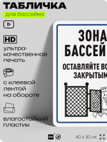 Табличка для бассейна "Зона бассейна", на пляж, для общественной и частной зоны отдыха, информационная, 40х30 см, Silver Plane x Айдентика Технолоджи
