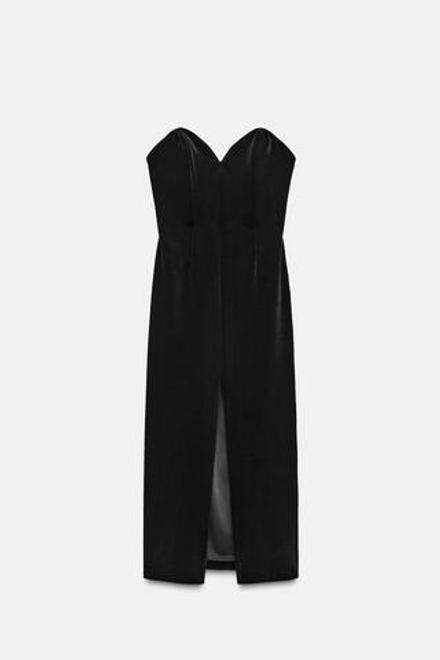ZARA БАРХАТНОЕ ПЛАТЬЕ МИДИ — ZW COLLECTION, ЧЕРНЫЙ