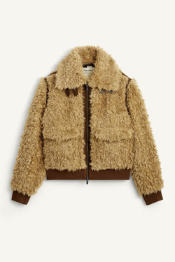 ZARA УКОРОЧЕННАЯ КУРТКА ИЗ ТКАНИ С ЭФФЕКТОМ ОВЧИНЫ, МЯГКИЙ КАШТАНОВЫЙ