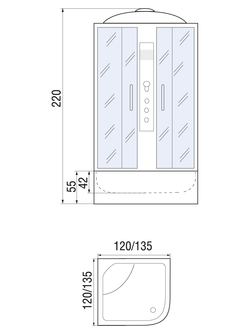 Душевая кабина RIVER TEMZA 120/120/55 МТ 120х120х220 10000002183 Универсальная Четверть круга