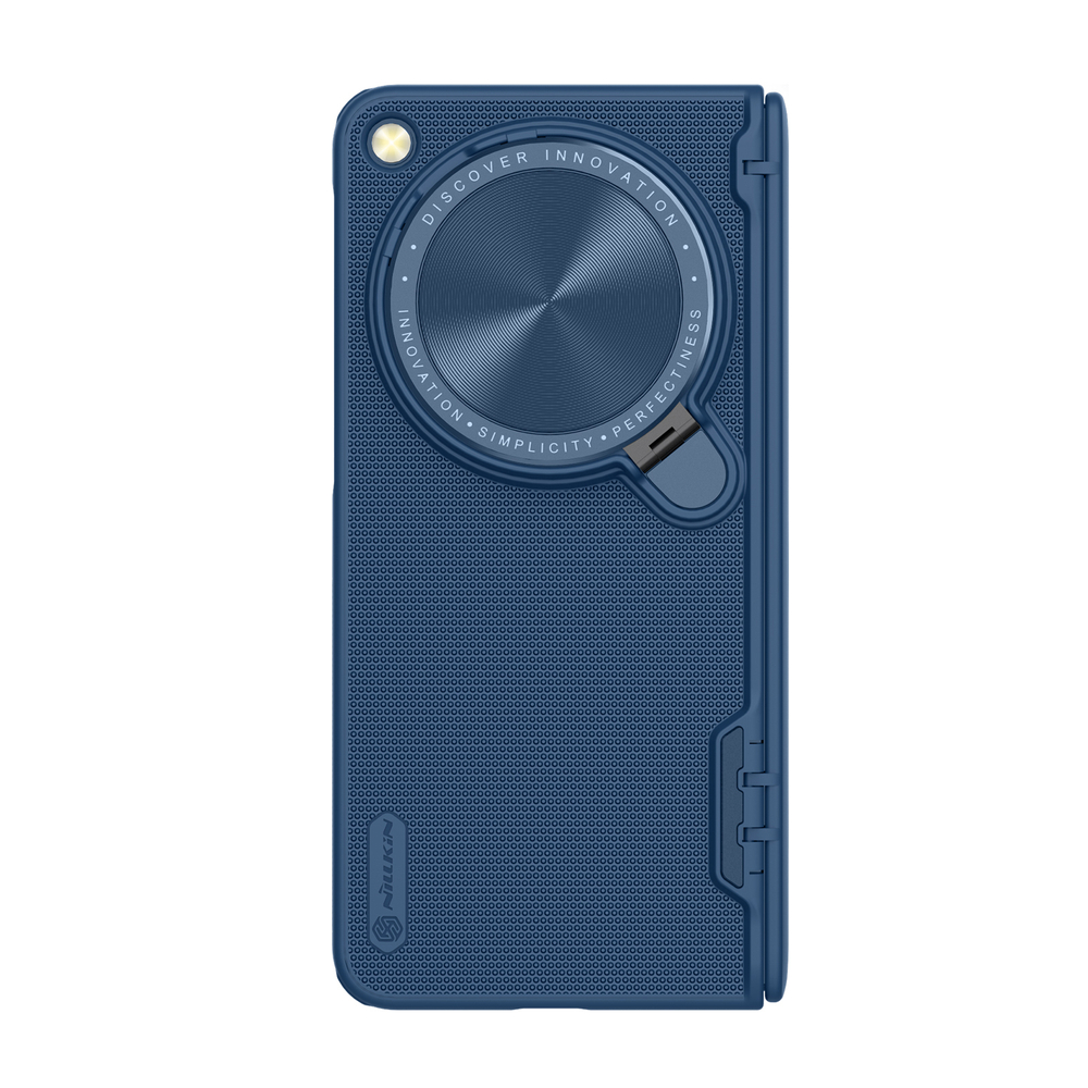 Чехол синего цвета усиленный с откидной защитной крышкой для камеры на OnePlus Open и OPPO Find N3 от Nillkin, серия Super Frosted Shield Prop