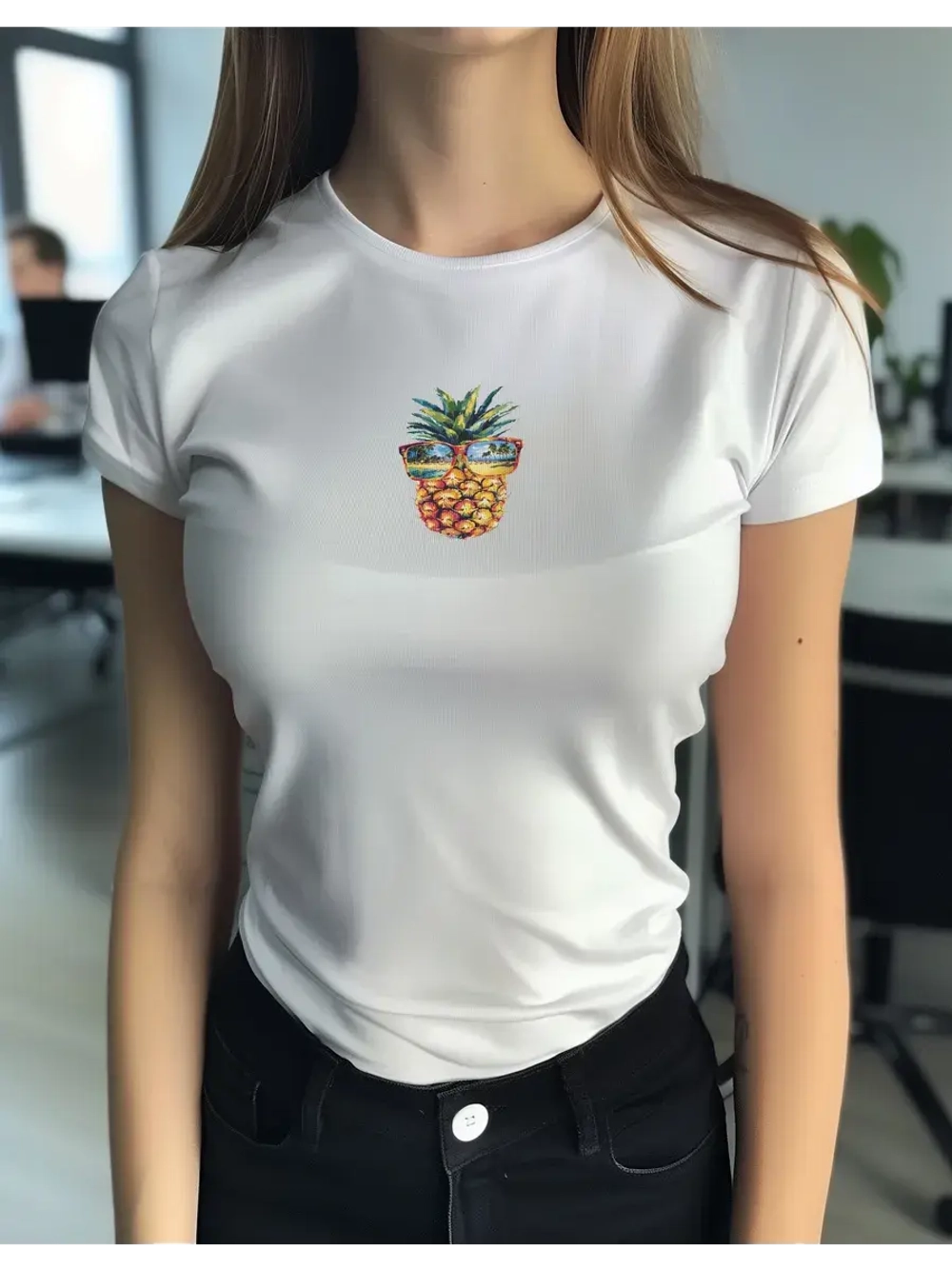 Футболка больших размеров с принтом ананас