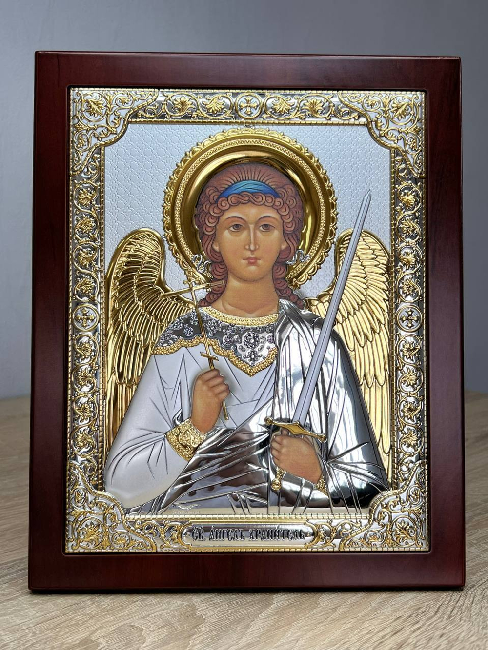 Ангел Хранитель, икона прямоугольная с рамкой, красное дерево 210х260