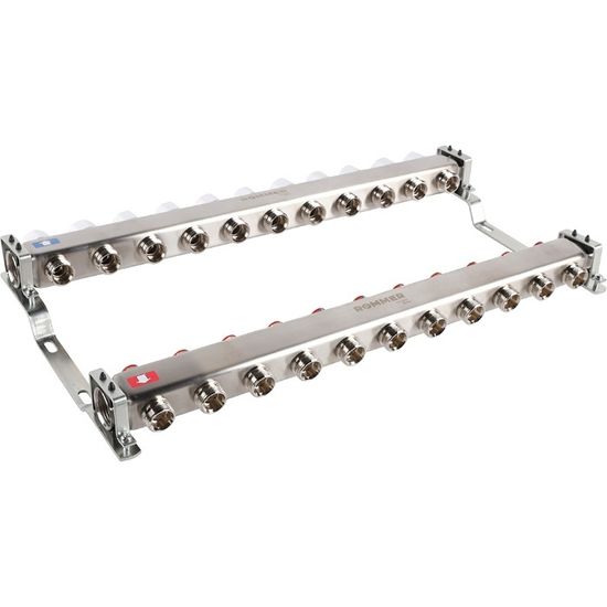 Коллектор Rommer 1"x3/4" на 11 контуров с запорными клапанами (нерж. сталь) RMS-3200-000011
