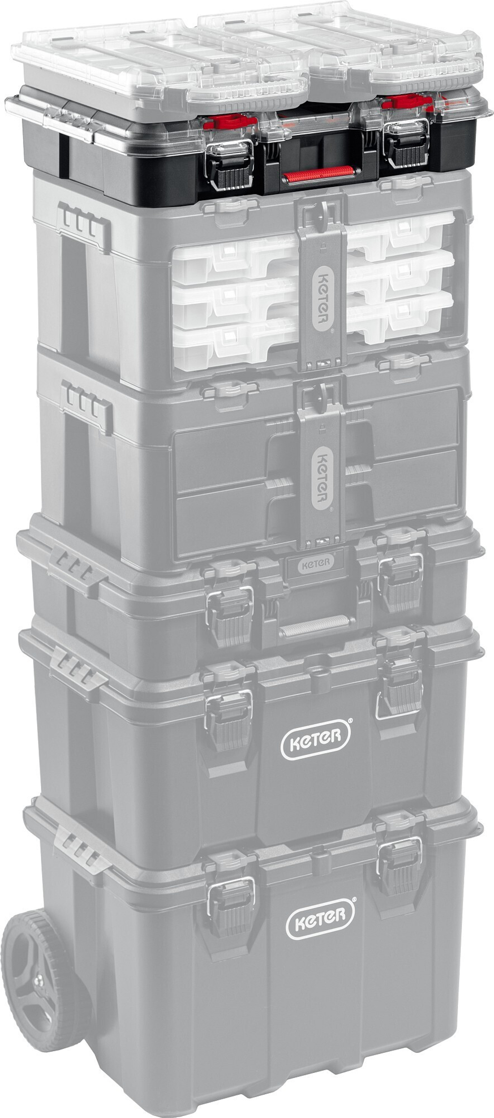 KETER STACKNROLL, 525 х 345 х 147 мм, (21″), пластиковый ящик-органайзер с 10 регулируемыми ячейками (38399)