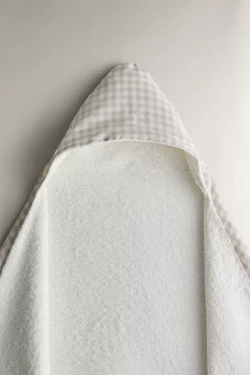 ZARA HOME ПОЛОТЕНЦЕ С КАПЮШОНОМ В КЛЕТКУ ДЛЯ ДЕТЕЙ, СИНИЙ