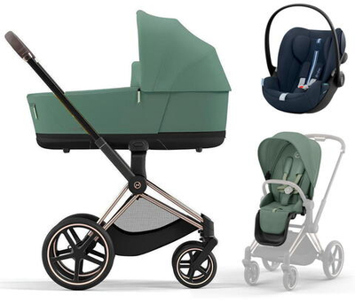 Коляска 3 в 1 Cybex Priam IV Rosegold и автокресло Cloud G i-Size Ocean Blue Plus Leaf Green