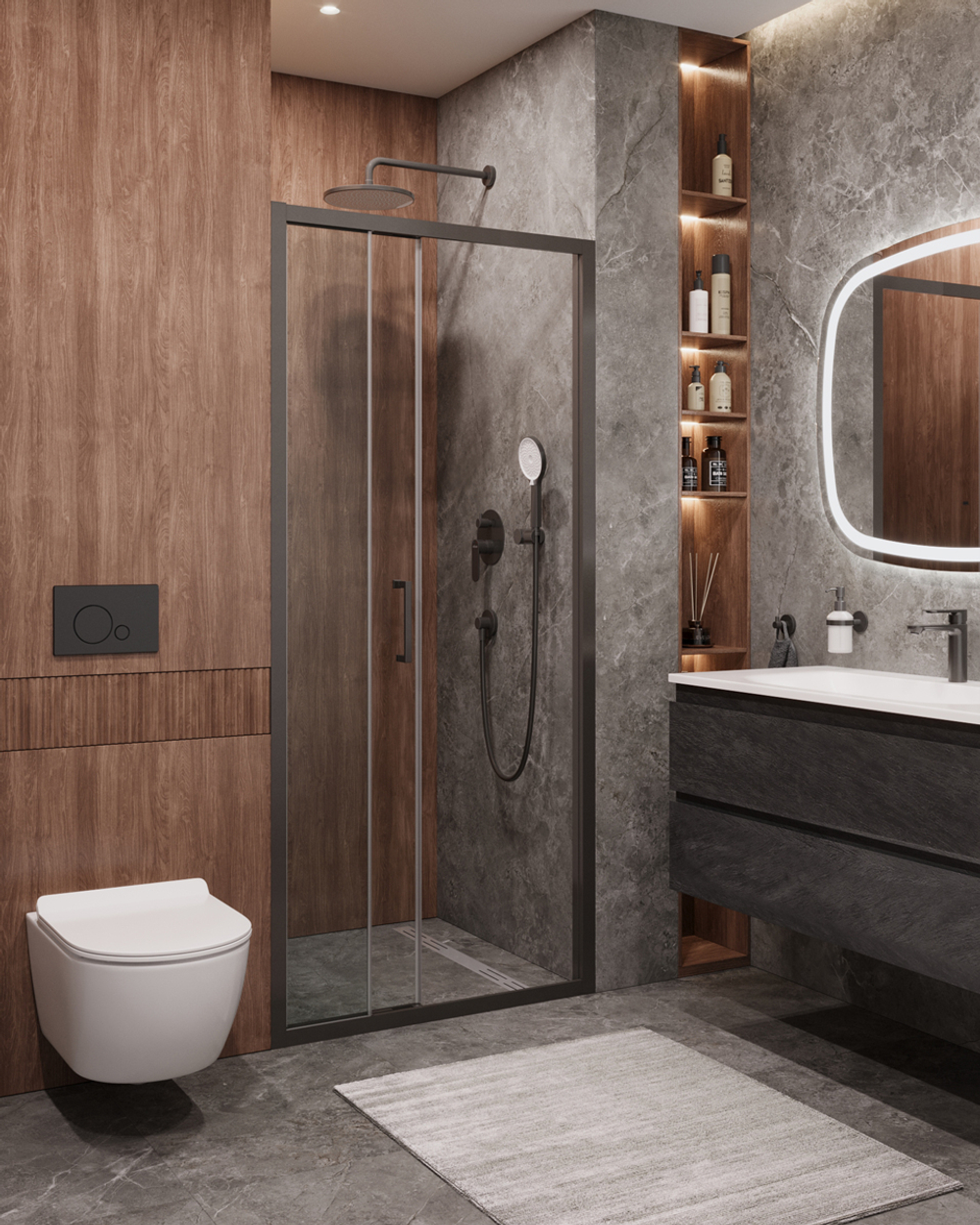 Душевая дверь CEZARES MOLVENO-BF-3-120-C-GM-IV, 120х195, профиль оружейная сталь, прозрачное стекло