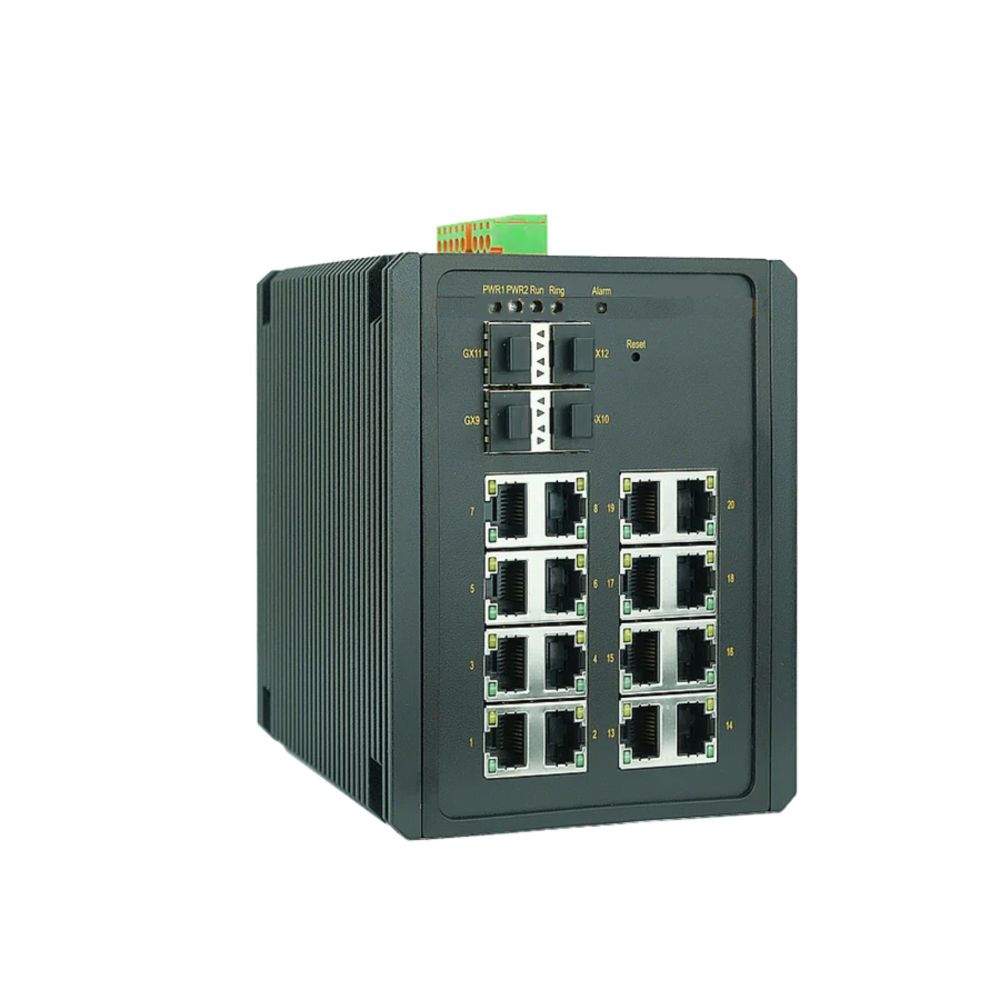 Промышленный управляемый коммутатор, 4×100Base-FX, 1000Base-X SFP слота;16×10/100/1000Base-T(X) портов RJ45, консольный порт Mini USB, поддержкаPROFINET, 24-48В DC (18-72В DC), с резервированием