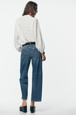 ZARA БЛУЗКА С ВЫШИВКОЙ ПЛИССЕ, БЕЛЫЙ