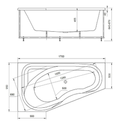 Акриловая ванна Aquatek (Акватек) Медея 170x95 R, с каркасом, с фронтальной панелью, со сливом-переливом