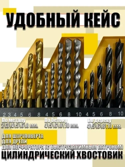Универсальный набор сверл (По металлу, бетону, дереву)