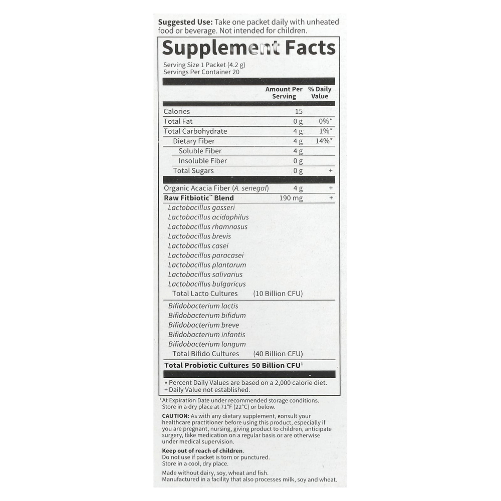 Garden of Life, Компания Dr. Формула пробиотиков, Fitbiotic ™, без добавок, 50 млрд КОЕ, 20 пакетиков по 4,2 г (0,15 унции)