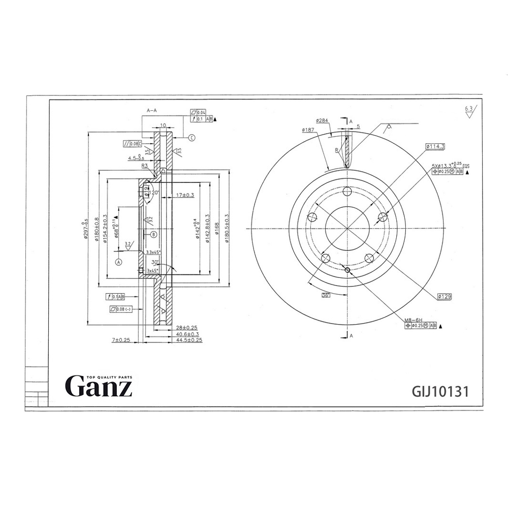 Диск тормозной GANZ передний с покрытием MAZDA 6 2012 / CX-5 2011 / Vent Арт.: GIJ10131